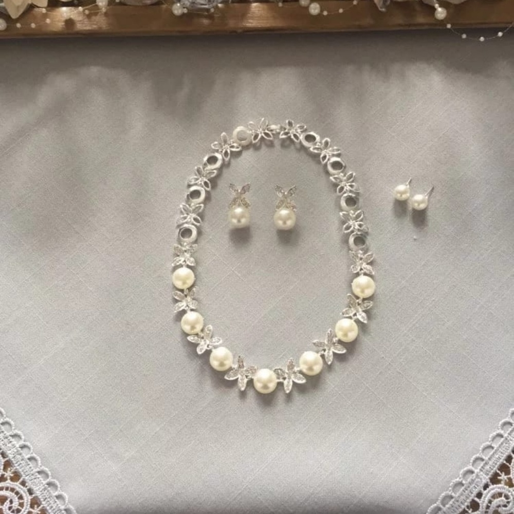 2919 Necklace Earrings Simulated Pearl Jewelry Set - Picture 2 of 3